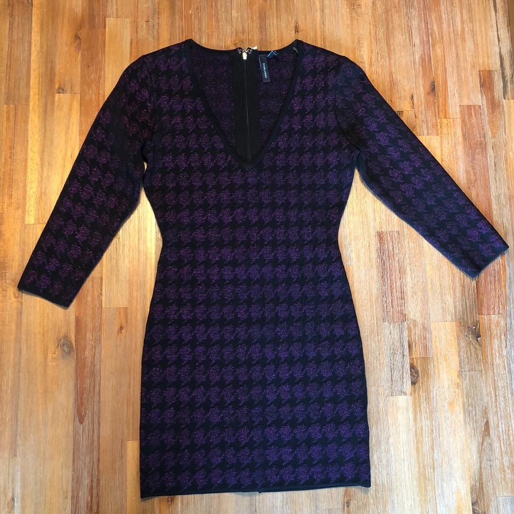 Marciano Mini Dress Black & Purple Houndstooth